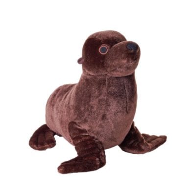 Wild republic Cuddlekins Sea Lion is 12", brown colored, with short soft pile (fur.)