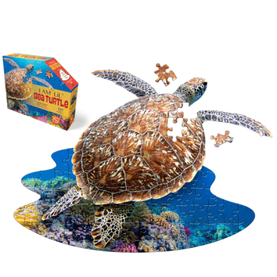 I AM Lil Sea Turtle Puzzle is shaped like a turtle swimming in the ocean.