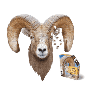 I AM Ram 520 piece ram-head shaped puzzle. Ram has very large horns. Ages 10 plus.