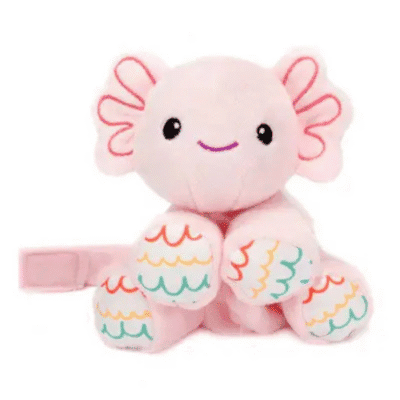 Image of a plush axolotl pacifier holder from Fiesta Toy
