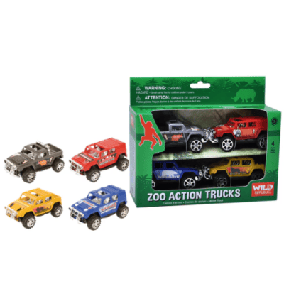 Image of 4 plastic truck toys from Wild Republic