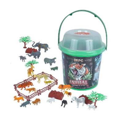 Image of plastic bucket with small plastic animal figurines from Wild Republic